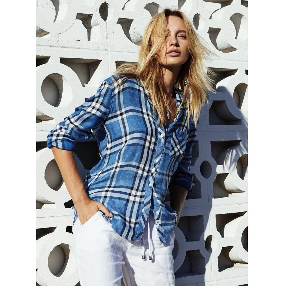 Rails • Hunter Shirt button down top Lapis blue white plaid soft drapey rayon